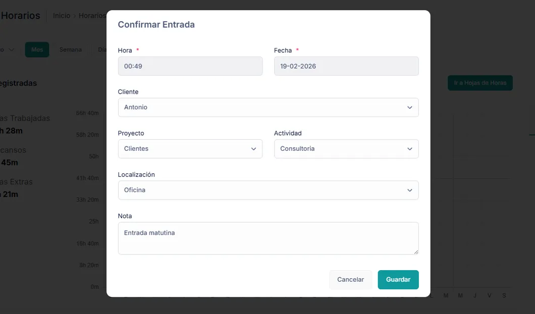 Fichar en tiempo real